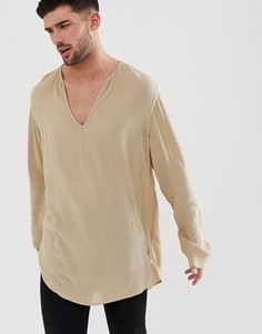 Светло-бежевая рубашка из вискозы классического кроя без застежки ASOS DESIGN-Кремовый