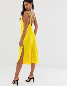 Блестящее атласное платье-комбинация миди с бретельками на спине ASOS DESIGN-Мульти