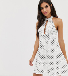 Платье мини на пуговицах в горошек с халтером ASOS DESIGN Petite-Мульти