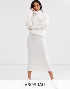 Юбка миди из переработанных материалов в крупный рубчик ASOS DESIGN Tall-Кремовый