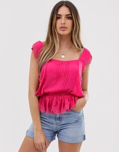 Топ с квадратным вырезом и вышивкой ришелье на оборках ASOS DESIGN-Черный