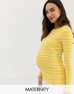 Топ в рубчик с полосками для беременных Mamalicious-Желтый Mama.Licious