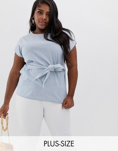 Топ в полоску из ткани шамбре с завязкой Vero Moda Curve-Синий