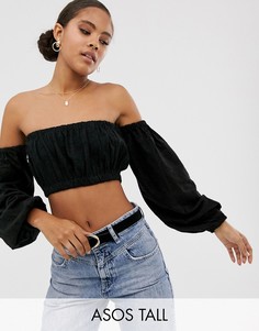 Топ с открытыми плечами и вышивкой ASOS DESIGN Tall-Черный