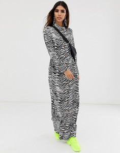 Платье-рубашка макси на пуговицах с зебровым принтом ASOS DESIGN-Мульти