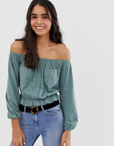 Топ с широким вырезом и карманами в стиле милитари ASOS DESIGN-Зеленый