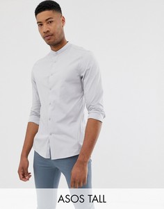 Светло-серая приталенная рубашка с воротником-стойкой ASOS DESIGN Tall-Серый