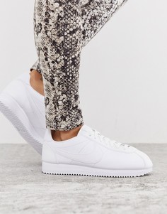 Белые кожаные кроссовки Nike Cortez-Белый