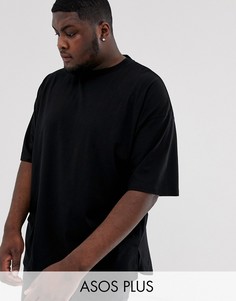 Черная oversize-футболка с разрезами по бокам ASOS DESIGN Plus-Черный