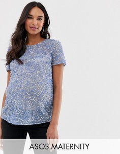Футболка с пайетками ASOS DESIGN Maternity-Синий