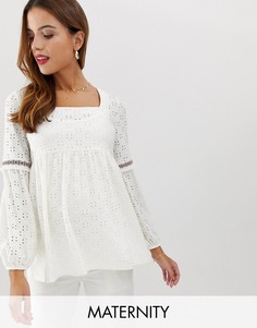 Свободный топ для беременных с квадратным вырезом и вышивкой ришелье Mamalicious-Белый Mama.Licious