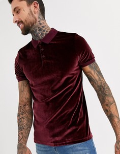 Бордовая велюровая футболка-поло ASOS DESIGN-Красный