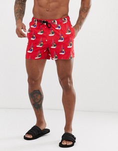 Короткие шорты для плавания с принтом ASOS DESIGN-Красный