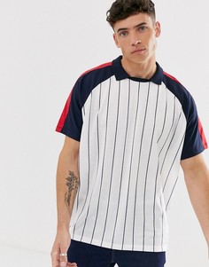 Футболка в полоску с воротником поло и контрастными рукавами ASOS DESIGN-Белый