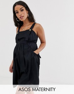 Джинсовый сарафан мини с карманами ASOS DESIGN Maternity-Черный