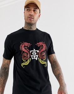 Свободная футболка с принтом и драконами из пайеток ASOS DESIGN-Черный