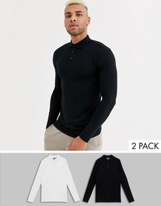 Поло из трикотажа обтягивающего кроя с длинными рукавами ASOS DESIGN - Набор из 2 шт. со скидкой-Мульти