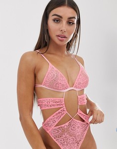 Кружевное боди с вырезами и ремешками ASOS DESIGN Sasatya-Розовый