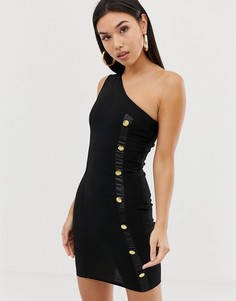 Облегающее платье на одно плечо с пуговицей AX Paris-Черный