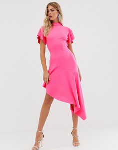 Платье миди с открытой спиной и высоким воротом ASOS DESIGN-Розовый
