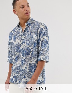 Свободная рубашка с принтом ASOS DESIGN Tall-Синий