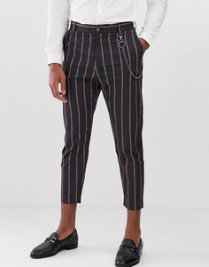 Черные брюки-морковки с розовыми полосками Bershka-Черный