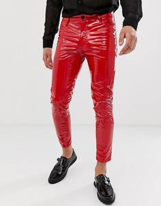 Красные укороченные джинсы скинни из искусственной кожи с покрытием ASOS DESIGN-Красный