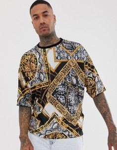 Oversize-футболка с принтом в стиле барокко ASOS DESIGN-Черный