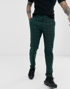 Зеленые строгие брюки скинни в клетку ASOS DESIGN-Зеленый
