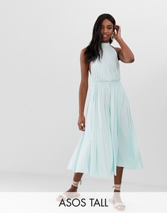 Платье миди с плиссировкой и халтером ASOS DESIGN Tall-Зеленый