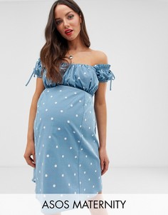 Сарафан мини в горошек с открытыми плечами и присборенным лифом ASOS DESIGN Maternity-Мульти