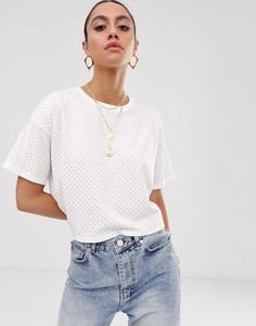 Укороченная свободная футболка с розовыми стразами ASOS DESIGN-Белый