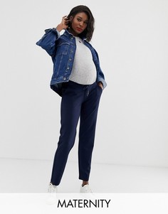 Темно-синие брюки с поясом Mamalicious-Темно-синий Mama.Licious