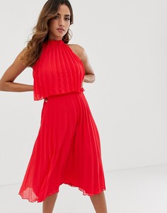 Плиссированное платье миди с халтером и завязкой ASOS DESIGN-Мульти
