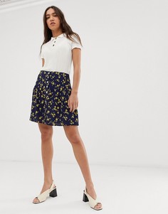 Мини-юбка с цветочным принтом в стиле 90-х Leon & Harper-Темно-синий
