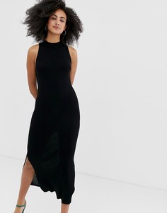 Черное облегающее платье с разрезом River Island-Черный