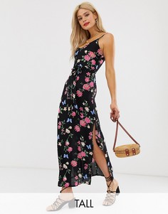 Черное платье макси на бретельках с цветочным принтом Parisian Tall-Черный