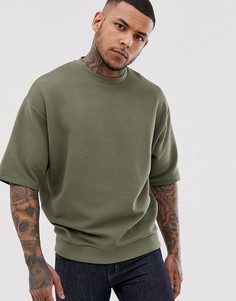 Oversize-свитшот в рубчик с короткими рукавами ASOS DESIGN-Зеленый