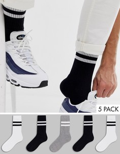 Набор из 5 пар монохромных спортивных носков с полосками ASOS DESIGN - Со скидкой-Мульти