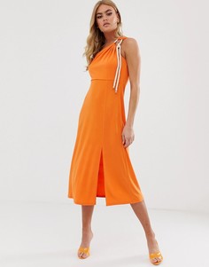 Платье миди на одно плечо с веревкой ASOS DESIGN-Оранжевый