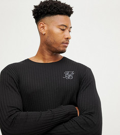 Черный лонгслив в рубчик SikSilk эксклюзивно для ASOS