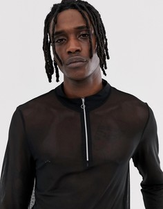 Сетчатый лонгслив с воротом на молнии ASOS DESIGN-Черный