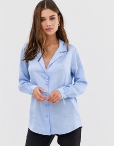 Атласная свободная рубашка с длинными рукавами ASOS DESIGN-Синий