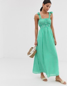 Платье макси из легкой жатой ткани в полоску, со сборками и завязками ASOS DESIGN-Мульти