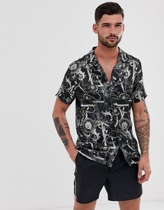 Рубашка с отложным воротником и принтом в стиле барокко River Island-Черный
