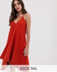 Свободный сарафан мини с отделкой спереди ASOS DESIGN Tall-Оранжевый