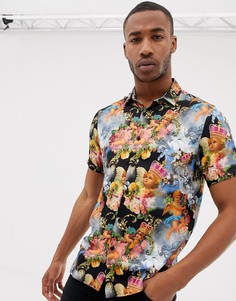 Рубашка классического кроя с цветочным принтом ASOS DESIGN-Синий