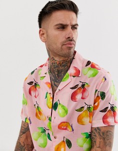 Свободная рубашка с отложным воротником и принтом в виде груш ASOS DESIGN-Розовый