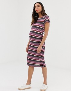 Платье-футболка миди в полоску Mamalicious-Мульти Mama.Licious