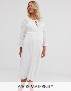 Платье миди со шнуровкой и кружевными вставками ASOS DESIGN Maternity-Белый
